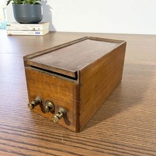 Antique Wooden Electrical Box with Brass Buttons - Lab Instrument