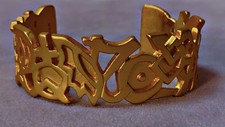 Superbe Vintage bracelet ROCHAS Paris  Gold Plated Modernist Cuff Bracelet