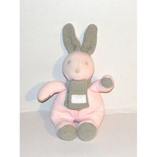 Doudou lapin rose gris - rose, echarpe