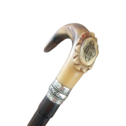 Canne ancienne corne - , sculptée