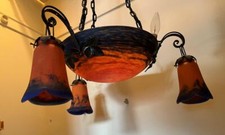 Noverdy Art Deco Glass Chandelier Four Shade Tulips 1920s France Nice!