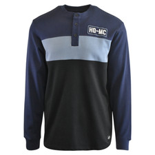 Harley-Davidson Men's Henley T-Shirt Navy Blue Colorblock HD-MC Long Sleeve