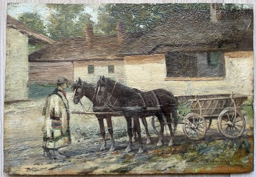 Tableau ancien huile panneau - huile,