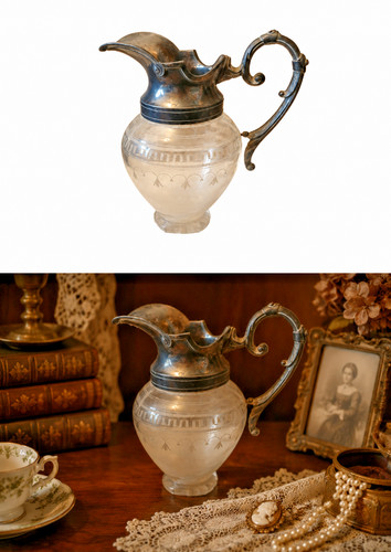 Pichet ancien verre gravé - pichet,