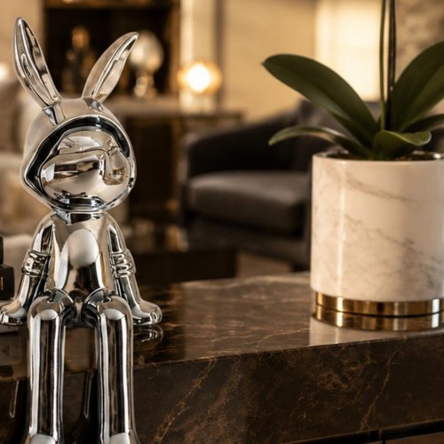 Statuette lapin chromée effet - chromée,