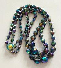 mama-estelle Superbe Collier Vintage Double Rang de Perles VERRE Noir Irisé