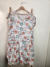 Talia Benson Linen Square Printb Short Sleeve Shift Dress Made In Italy Size S