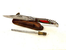 Antique Laguiole corkscrew knife with leather clutch + sharpener