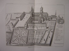 Large engraving legend Abbey Saint-Pierre-sur-Dives 1869 Saint-Pierre-en-Auge