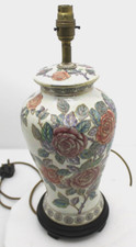 Vintage Oriental Lustre Roses Effect Table Lamp On Hardwood Display Stand