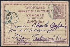 Turkey 1899 PC Constantinople to Fontaine-L'Eveque
