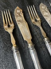 Lot de 8 couverts à poisson anciens - style Art Nouveau / Jugenstil en argent