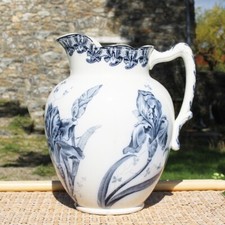 Antique Badonviller Blue Earthenware Toilet Jug Iris Model