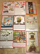 Lot 9 Torchon vintage calendrier tissus 1985 chien papillon Codec voiture fleur