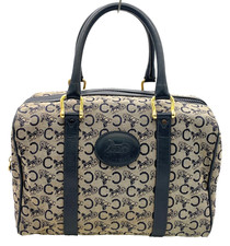 Auth Celine C Sulky Canvas Leather Gray Navy Mini Boston Bag NS100250
