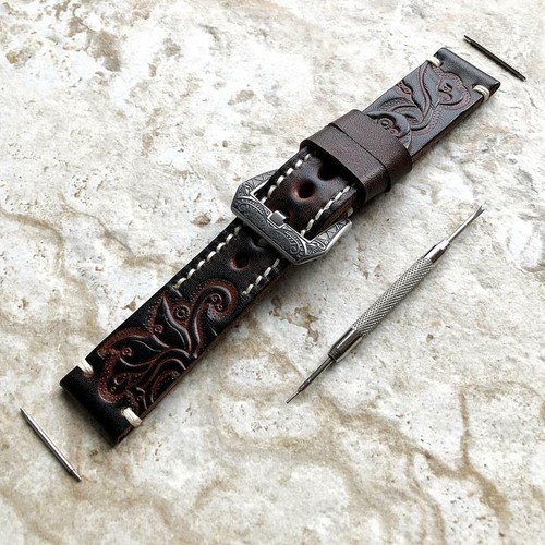 Marron foncé travaillé cuir - marron,