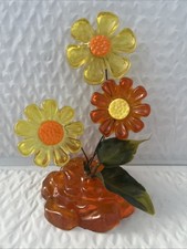 MCM Lucite Acrylic Flower Sculpture Orang Yellow 5.75” Butterfly New Designs USA