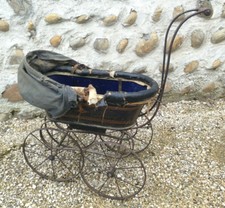 Ancien landau pour poupee a restaurer époque 1900 déco jouet ancien