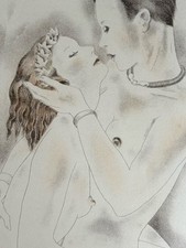 Mariette Lydis Engraving Lithograph Young Women Lovers The Kiss Curiosa