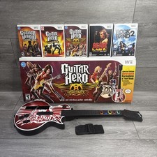 Guitar Hero Aerosmith Special Edition Controller Bundle + Rock Band Nintendo Wii