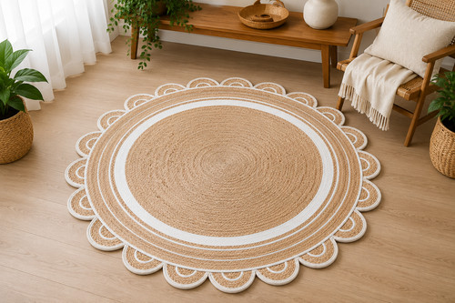Tapis jute rond festonné - tapis,
