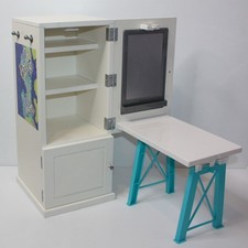 American Girl Contemporary Character Z Yang Desk Set Wooden Armoire for 18" Doll