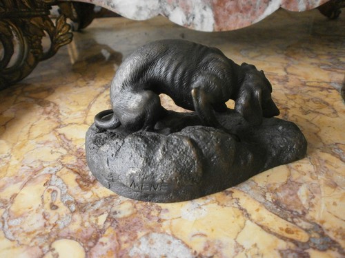 Chien bronze signé - bronze,