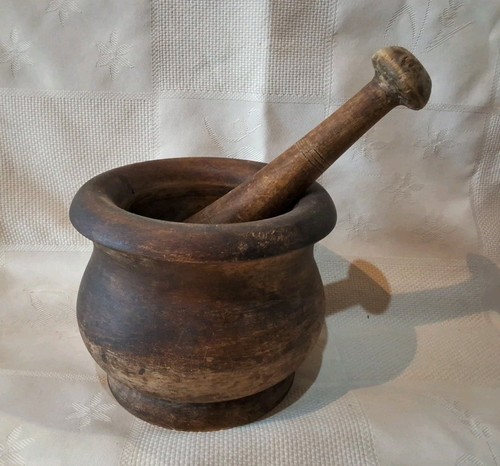 Ancien mortier pilon bois - mortier,