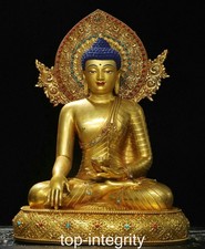 12.9'' Pure Gilded Bronze Painting Menla Medical Medicine Buddha Statue