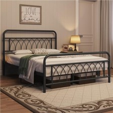 Cadre de Lit Métallique 140x200cm Noir + Sommier à Lattes + Place Rangement