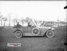 Car, plane biplane, military, glass plate, old photo, negative 9x12 cm