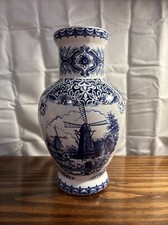 Vintage T. Delfts Bleau Flower Vase Dutch Windmills
