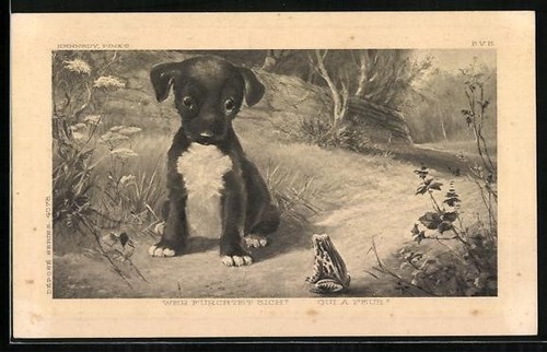 Carte postale artiste - carte, chiot