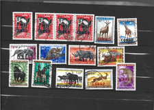 15 Timbres animaux Congo Belge surcharge Congo