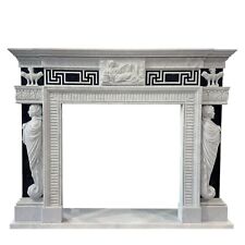 Cheminée Sculptée Grecque En Marbre Blanc Noir De Carrare Art L 150Cm