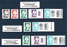 2023 Marianne de l'Avenir 10 AUTOADHESIFS (feuille, carnets,roulettes) NEUFS **