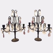 Paire de girandoles à pampilles transparentes et mauves, XIXe