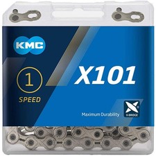 Chaîne KMC X101 1 fois 112 maillons 1/2 x 1/8 Singlespeed Fixie Argent BMX