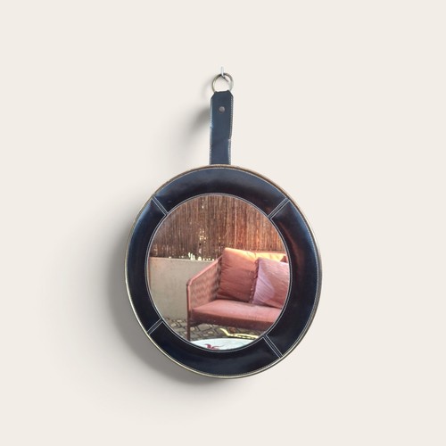 Miroir rond faux cuir - miroir, noir