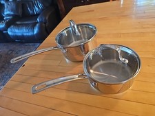 Cuisinart Pans Induction Ready With Lids 1.5 Qt & 2.5 Qt Great Pre-owned 