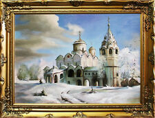 Hiver - 84x63 Peinture À L'Huile Peint à la Main Toile Cadre Signé Tableau Déco