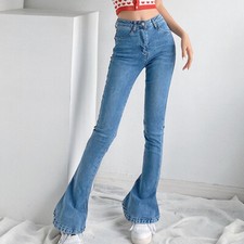 Femme Pantalon Évasé Jean Patte D’Éléphant Taille Haute Décontracté Slim Rétro