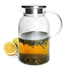 Carafe en Verre 1,5L Inox Filtre Et Relief Cruche D'Eau Carafe à Eau Pichet