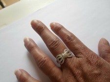 bague en argent massif, noeud, zirconiums, t. 60