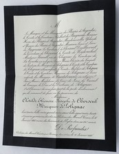 FAIRE PART DECES 1885 Clotilde Eleonore Josephe DE CHOISEUL marquise DE POLIGNAC