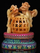 5.2" chinois Shoushan pierre sculpture Foo chien Lion jouer boule sculpture