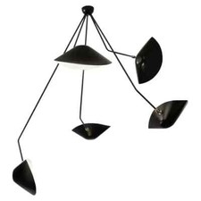 Serge Mouille Moderne Noire Cinq Bras Courbés Fixes Lampe Plafonnier Lustre