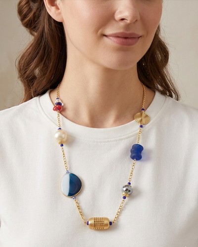 Collier bohème bleu nuit or - nuit, &