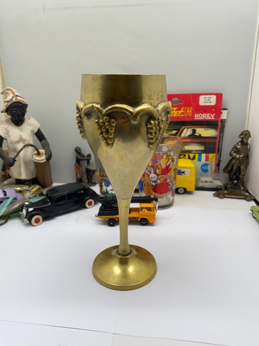 Ancien verre vin cuivre dore - vin,