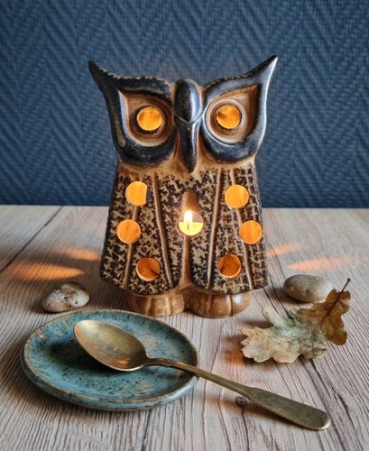 Photophore hibou grès vintage - photophore,